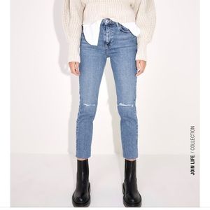 Zara slim fit high rise ripped jeans